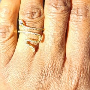Adornia 14K Gold crystal snake ring sz 8